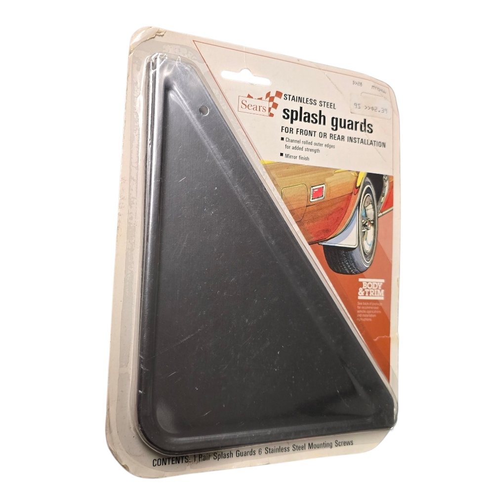 Vintage Sears 2 Piece Stainless Steel Car Spash Guards NEW in box